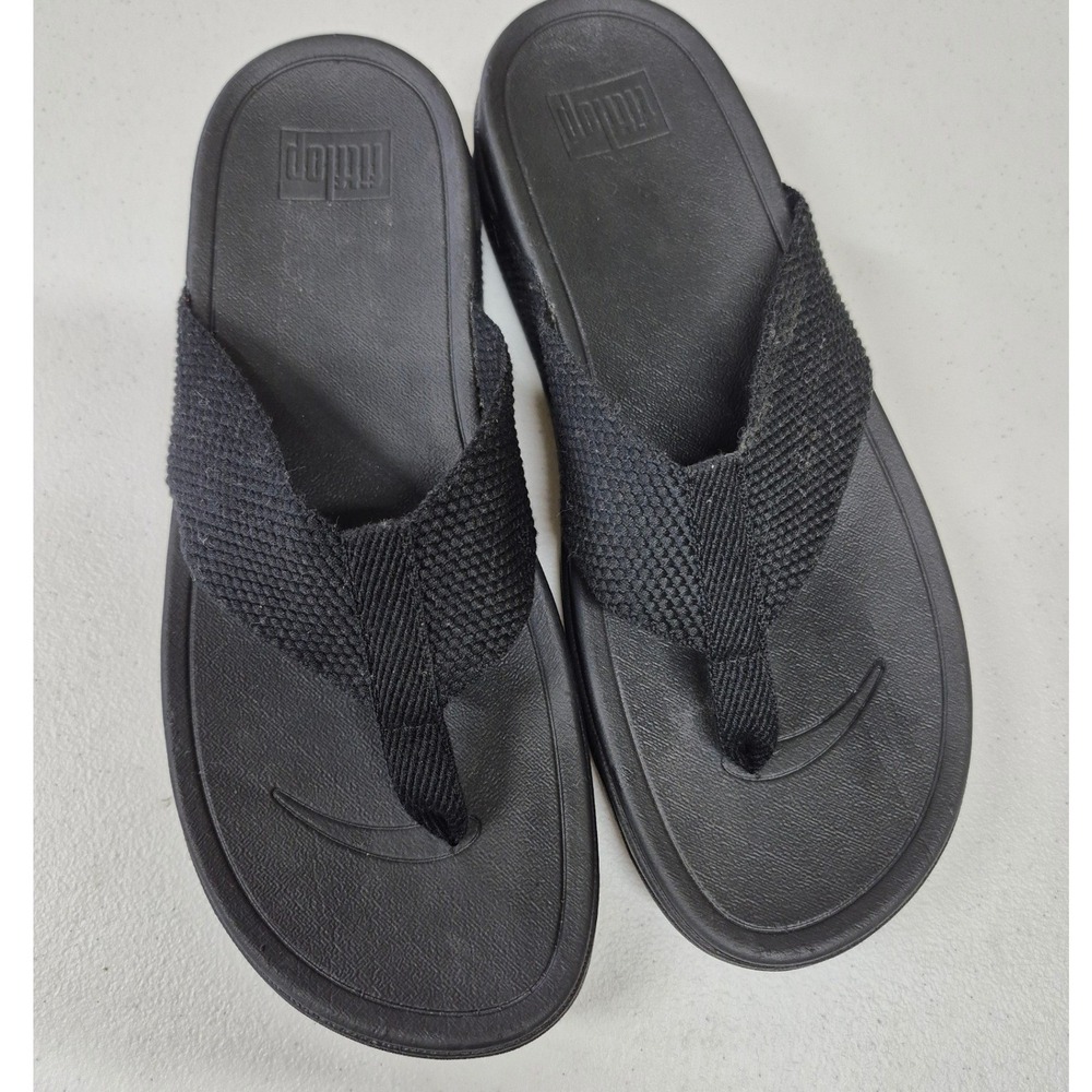 FitFlop Surfa Black Webbing Toe-Thong Sandals Women's Size 10